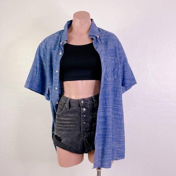 Rowm Top Cotton Short Sleeve Collared Button Down Shirt Denim Blue Men L NWT - Picture 11 of 11